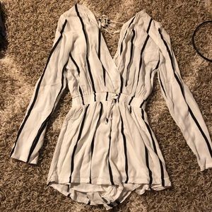 Striped deep V romper